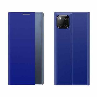 For iPhone 11 Pro Max Side Window Display Magnetic Suction Plain Grain Flip PU Leather + PC Case with Holder (Blue)