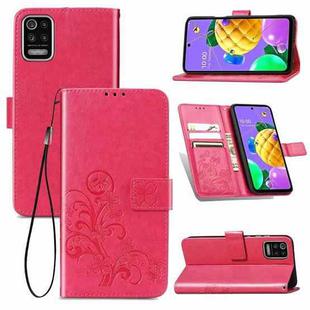 For LG K52 Four-leaf Clasp Embossed Buckle Mobile Phone Protection Leather Case with Lanyard & Card Slot & Wallet & Bracket Function(Magenta)