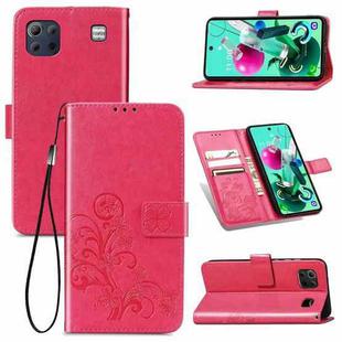 For LG K92 5G Four-leaf Clasp Embossed Buckle Mobile Phone Protection Leather Case with Lanyard & Card Slot & Wallet & Bracket Function(Magenta)