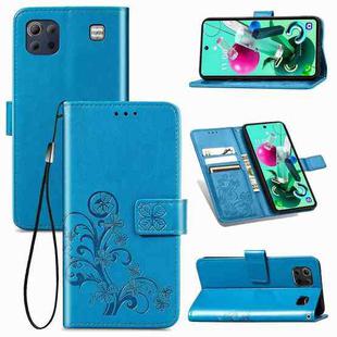For LG K92 5G Four-leaf Clasp Embossed Buckle Mobile Phone Protection Leather Case with Lanyard & Card Slot & Wallet & Bracket Function(Blue)