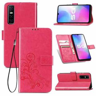 For vivo Y73S 5G Four-leaf Clasp Embossed Buckle Mobile Phone Protection Leather Case with Lanyard & Card Slot & Wallet & Bracket Function(Magenta)