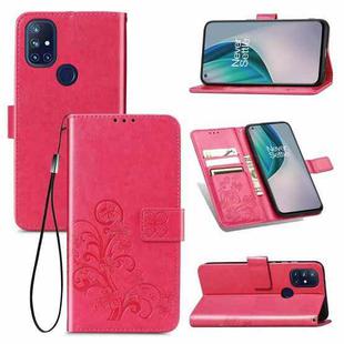 For One Plus Nord N10 5G Four-leaf Clasp Embossed Buckle Mobile Phone Protection Leather Case with Lanyard & Card Slot & Wallet & Bracket Function(Magenta)
