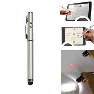 At-16 4 in 1 Mobile Phone Tablet Universal Handwriting Touch Screen Pen with Common Writing Pen & Red Laser & LED Light Function(Silver)