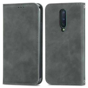 Retro Skin Feel Business Magnetic Horizontal Flip Leather Case With Holder & Card Slots & Wallet & Photo Frame For OnePlus 8(Grey)