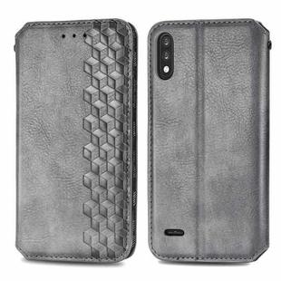 For LG K22 Cubic Grid Pressed Horizontal Flip Magnetic PU Leather Case with Holder & Card Slots & Wallet(Gray)