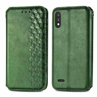 For LG K22 Cubic Grid Pressed Horizontal Flip Magnetic PU Leather Case with Holder & Card Slots & Wallet(Green)