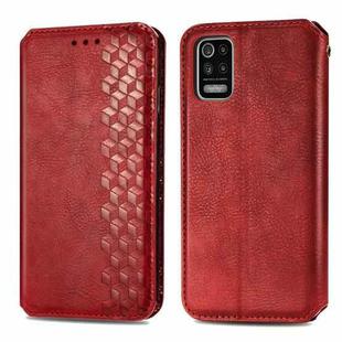 For LG K52 Cubic Grid Pressed Horizontal Flip Magnetic PU Leather Case with Holder & Card Slots & Wallet(Red)