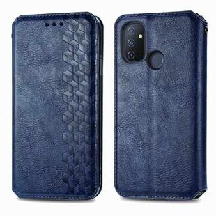 For One Plus Nord N100 Cubic Grid Pressed Horizontal Flip Magnetic PU Leather Case with Holder & Card Slots & Wallet(Blue)