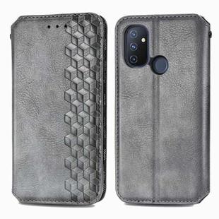 For One Plus Nord N100 Cubic Grid Pressed Horizontal Flip Magnetic PU Leather Case with Holder & Card Slots & Wallet(Gray)