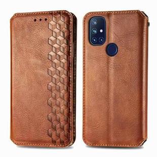 For OnePlus N10 Cubic Grid Pressed Horizontal Flip Magnetic PU Leather Case with Holder & Card Slots & Wallet(Brown)