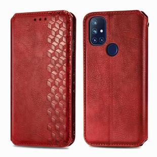 For OnePlus N10 Cubic Grid Pressed Horizontal Flip Magnetic PU Leather Case with Holder & Card Slots & Wallet(Red)