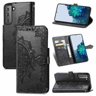 For Samsung Galaxy S21 5G Mandala Flower Embossed Horizontal Flip Leather Case with Holder & Three Card Slots & Wallet & Lanyard(Black)