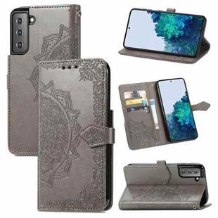 For Samsung Galaxy S21 5G Mandala Flower Embossed Horizontal Flip Leather Case with Holder & Three Card Slots & Wallet & Lanyard(Grey)