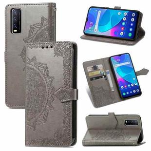 For vivo Y20 Mandala Flower Embossed Horizontal Flip Leather Case with Holder & Three Card Slots & Wallet & Lanyard(Grey)