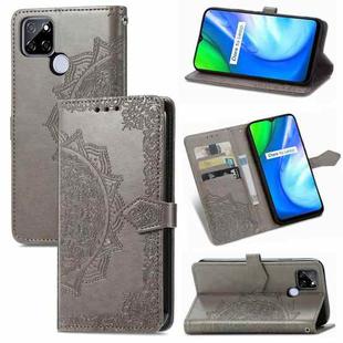 For OPPO Realme V3 Mandala Flower Embossed Horizontal Flip Leather Case with Holder & Three Card Slots & Wallet & Lanyard(Grey)