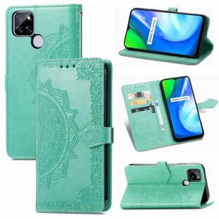 For OPPO Realme V3 Mandala Flower Embossed Horizontal Flip Leather Case with Holder & Three Card Slots & Wallet & Lanyard(Green)