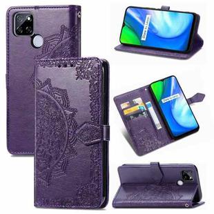 For OPPO Realme V3 Mandala Flower Embossed Horizontal Flip Leather Case with Holder & Three Card Slots & Wallet & Lanyard(Purple)