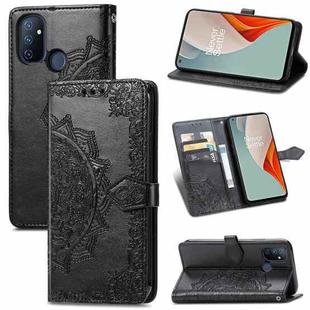 For OnePlus Nord N100 Mandala Flower Embossed Horizontal Flip Leather Case with Holder & Three Card Slots & Wallet & Lanyard(Black)