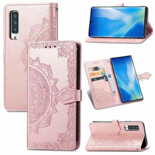 For Fujitsu Arrows NX9 F-52A Mandala Flower Embossed Horizontal Flip Leather Case with Holder & Three Card Slots & Wallet & Lanyard(Rose Gold)