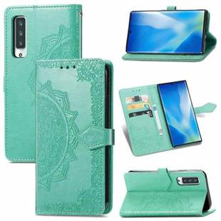 For Fujitsu Arrows NX9 F-52A Mandala Flower Embossed Horizontal Flip Leather Case with Holder & Three Card Slots & Wallet & Lanyard(Green)