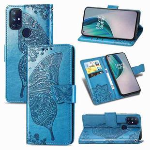 For OnePlus Nord N10 5G Butterfly Love Flower Embossed Horizontal Flip Leather Case with Bracket / Card Slot / Wallet / Lanyard(Blue)