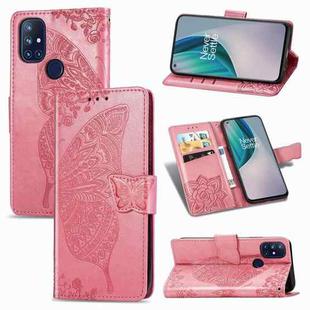 For OnePlus Nord N10 5G Butterfly Love Flower Embossed Horizontal Flip Leather Case with Bracket / Card Slot / Wallet / Lanyard(Pink)