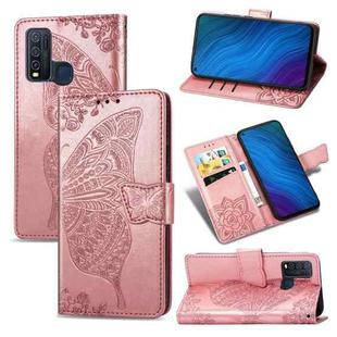 For vivo Y50 Butterfly Love Flower Embossed Horizontal Flip Leather Case with Bracket / Card Slot / Wallet / Lanyard(Rose Gold)