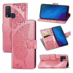 For vivo Y50 Butterfly Love Flower Embossed Horizontal Flip Leather Case with Bracket / Card Slot / Wallet / Lanyard(Pink)