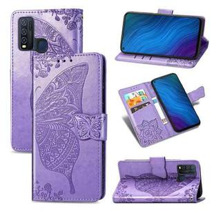 For vivo Y50 Butterfly Love Flower Embossed Horizontal Flip Leather Case with Bracket / Card Slot / Wallet / Lanyard(Light Purple)