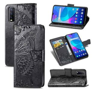 For vivo Y20 Butterfly Love Flower Embossed Horizontal Flip Leather Case with Bracket / Card Slot / Wallet / Lanyard(Black)