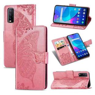 For vivo Y20 Butterfly Love Flower Embossed Horizontal Flip Leather Case with Bracket / Card Slot / Wallet / Lanyard(Pink)