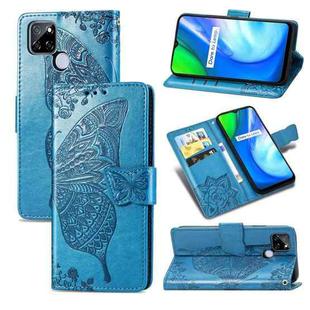For OPPO Realme V3 Butterfly Love Flower Embossed Horizontal Flip Leather Case with Bracket / Card Slot / Wallet / Lanyard(Blue)