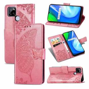 For OPPO Realme V3 Butterfly Love Flower Embossed Horizontal Flip Leather Case with Bracket / Card Slot / Wallet / Lanyard(Pink)