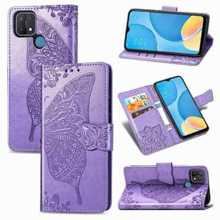 For OPPO A15 Butterfly Love Flower Embossed Horizontal Flip Leather Case with Bracket / Card Slot / Wallet / Lanyard(Light Purple)