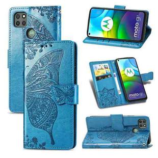 For Motorola Moto G9 Power Butterfly Love Flower Embossed Horizontal Flip Leather Case with Bracket / Card Slot / Wallet / Lanyard(Blue)