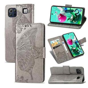 For LG K92 5G Butterfly Love Flower Embossed Horizontal Flip Leather Case with Bracket / Card Slot / Wallet / Lanyard(Gray)