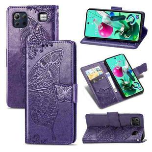 For LG K92 5G Butterfly Love Flower Embossed Horizontal Flip Leather Case with Bracket / Card Slot / Wallet / Lanyard(Dark Purple)