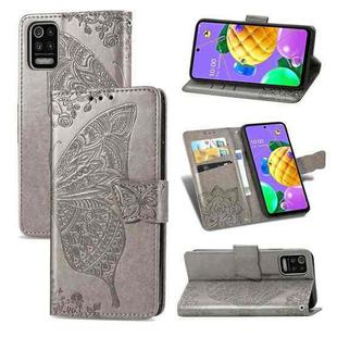 For LG K52 Butterfly Love Flower Embossed Horizontal Flip Leather Case with Bracket / Card Slot / Wallet / Lanyard(Gray)