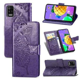 For LG K52 Butterfly Love Flower Embossed Horizontal Flip Leather Case with Bracket / Card Slot / Wallet / Lanyard(Dark Purple)