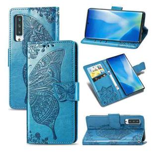 For Arrows NX9 F-52A Butterfly Love Flower Embossed Horizontal Flip Leather Case with Bracket / Card Slot / Wallet / Lanyard(Blue)