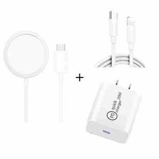 XJ-32 3 in 1 15W Magnetic Suction Wreless Charging + PD 20W USB-C / Type-C Travel Charging + USB-C / Type-C to 8 Pin Fast Charging Cable for iPhone Series, Plug Size:US Plug