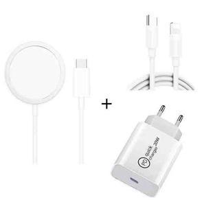 XJ-32 3 in 1 15W Magnetic Suction Wreless Charging + PD 20W USB-C / Type-C Travel Charging + USB-C / Type-C to 8 Pin Fast Charging Cable for iPhone Series, Plug Size:EU Plug