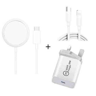 XJ-32 3 in 1 15W Magnetic Suction Wreless Charging + PD 20W USB-C / Type-C Travel Charging + USB-C / Type-C to 8 Pin Fast Charging Cable for iPhone Series, Plug Size:UK Plug