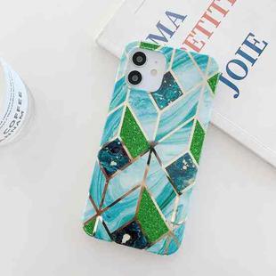 Glitter Powder Electroplated Marble TPU Phone Case For iPhone 12 / 12 Pro(Green)