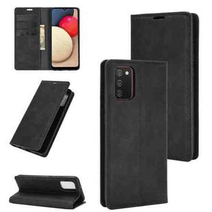 For Samsung Galaxy A02s (EU Version) Retro-skin Business Magnetic Suction Leather Case with Holder & Card Slots & Wallet(Black)