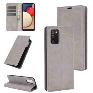 For Samsung Galaxy A02s (EU Version) Retro-skin Business Magnetic Suction Leather Case with Holder & Card Slots & Wallet(Grey)