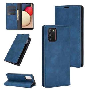 For Samsung Galaxy A02s (EU Version) Retro-skin Business Magnetic Suction Leather Case with Holder & Card Slots & Wallet(Dark Blue)
