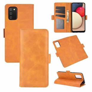 For Samsung Galaxy A02s (EU Version) Dual-side Magnetic Buckle Horizontal Flip Leather Case with Holder & Card Slots & Wallet(Yellow)