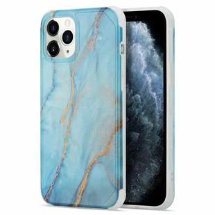 For iPhone 12 Pro Max Four Corners Anti-Shattering Flow Gold Marble IMD Phone Back Cover Case(Sky Blue LD8)