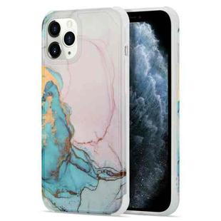 For iPhone 12 / 12 Pro Four Corners Anti-Shattering Flow Gold Marble IMD Phone Back Cover Case(Pink Blue LD5)